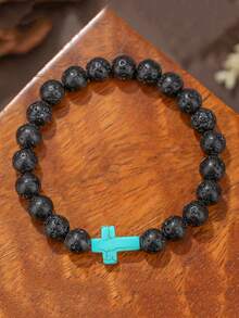 Bestselling Turquoise Cross Beaded Bracelet For Men, Tiger Eye, White Sandalwood, Black Obsidian, Lapis Lazuli Bead Bracelet Jewelry - Bracelet - View 7