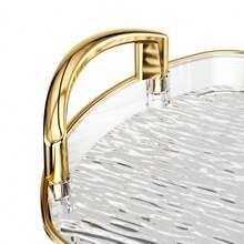 30cm/35cm/40cm Gold Thickened Transparent PET Rectangular Serving Tray With Handles, Glacier Pattern, Plastic Holder For Tea Cups, Water Glasses, Gold Rim - Transparent Gold - View 3