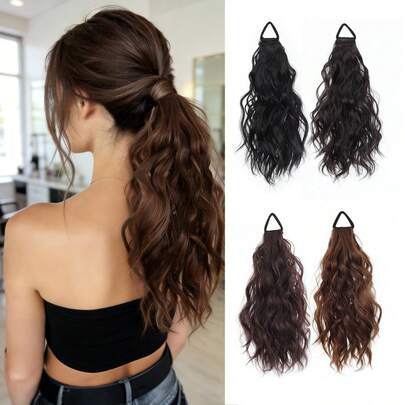 Synthetic Hair Ponytail Extensions, Heat Resistant Fiber, Natural Layered Ponytail, Natural Wavy Elastic Band, Suitable For Women's Daily Wear And Occasions