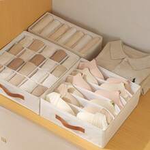 1pc Drawer Style Underwear Storage Box, Multi-Functional Foldable Lingerie Organizer Box, Separate Sock Drawer, Suitable For Bras, Socks, Panties, Belts, Space-Saving Wardrobe Organizer With Handle For Easy Access, Applicable For Closet, Bedroom, Home, Dorm, Also Can Be Used As Room Decor, Bedroom Decor, Valentine's Day Gift, Valentine's Day Decoration - Beige - View 6