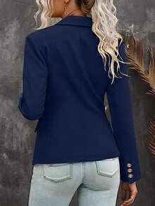 春季女士西装外套，纯色，优雅专业的双排扣西装外套，情人节女士穿搭，通勤必备 - 藏蓝色 - 查看 3