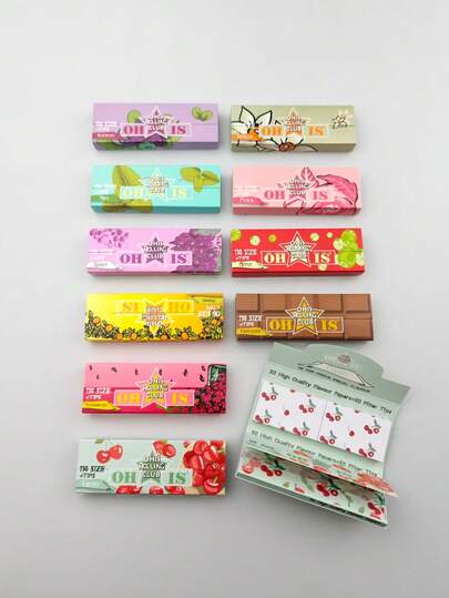 10 Boxes Fruit Flavored Smoking Rolling Papers (1 Box Contains 50 Papers & 50 Filter Tips), 10 Fruit Flavors, 78mm Length Hand-Rolling Cigarette Papers, Slow Burning, Smoking Accessories, New Craftsmanship, Long-Lasting Aroma, Ideal Gift For New Year Party, Valentine's Day, Smokers