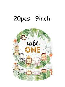 10/20/40/50/60/80pcs Disposable Paper Tableware Set Jungle Safari Wild One Party Supplies: 80 Pieces Set Of Paper Plates, Cups, And Napkins For First Birthday Party Decorations - Multicolor - View 3