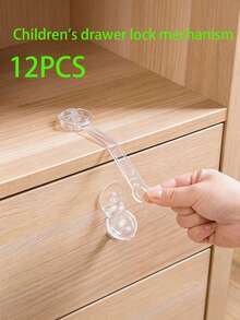 12pcs/10pcs Baby Safety Locks, Child Proof Drawer Cabinet Locks - Quick & Easy Adhesive Cupboard Drawer Latch, No Screws & Magnets, Multi-Purpose Furniture, Fridge, Oven, Toilet Seat Locks - Clear - View 1