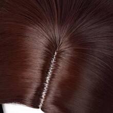 Synthetische kurze gerade braune Perücke mit Mittelscheitel, Anime-Spiel-Cosplay, flauschige Perücke hitzebeständig für tägliche Partys - Braun - Übersicht 7