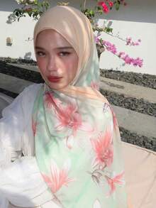 1pc Women's Tie Dye Floral Print Hijab Scarf, Soft & Lightweight Voile Hijab, Digital Dye Printed Hijab, Versatile & Breathable Sun Protection Headscarf, Suitable For Daily Wear, All Seasons - Multicolor - View 3