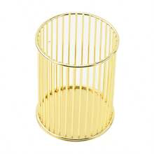 Fashionable & Practical Vanity Makeup Organizer - Gold Metal Pen Holder, Makeup Brush Cup, And Pencil Cup - Straight Pen Holder - View 7