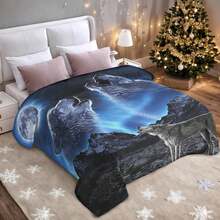 Wolf Howling At The Moon Mountain Night Cartoon Blanket Soft Cozy Multi Purpose Throw For Home Bedroom Living Room Sofa Gift - Multicolor - View 3