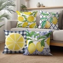 Bộ 4 vỏ gối trang trí chủ đề chanh mùa hè, in một mặt, chất liệu nhung màu đào, kích thước 45*45CM/18*18inch, thích hợp cho ghế sofa vải hiện đại, trang trí nội thất, tiệc tùng, làm quà tặng. - Nhiều màu - Xem 8