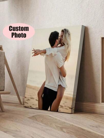 1pc Customized Photo Canvas Print, Couple Wall Art, Customize Your Photo, Customizable Wooden Framed Canvas Wall Art - Personalized Family Portrait & Action Shots, Printed, Suitable For Living Room, Bedroom Or Home Office Decor, Cozy Room Accent, Quality Reproduction Painting, Framed Canvas Wall Art, Valentine's Day Gift