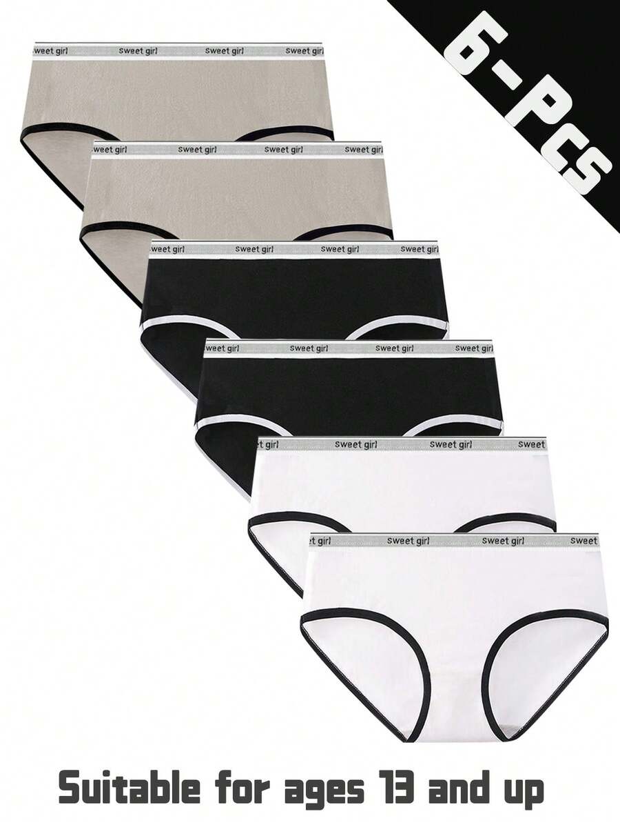 6pcs Women's Solid Color Minimalist Style Breathable Comfortable Daily Wear Triangle Panties, Black/White/Gray, Suitable For Young Ladies - Multicolor - View 1