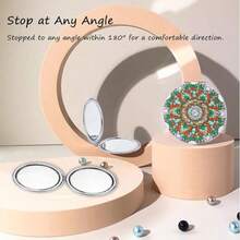 مرآة مطوية مرصعة بالألماس، طراز المندالا بأشكال قلب/دائري/مربع، مصنوعة من جلد البولي يوريثان، مرآة مرصعة بالألماس للمكياج، مناسبة للسفر، حرفة للمبتدئين - متعدد الألوان - مشاهدة 7