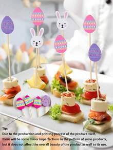 20-Piece/50-Piece Easter Toothpick Set Easter Egg Bunny Bamboo Picks Easter-Themed Design Ideal For Appetizers 4.7-Inch Natural Bamboo Cocktail Picks Perfect For Cakes, Desserts, Fruit, And Easter Party Decorations Birthday Party Decorations - Multicolor - View 4