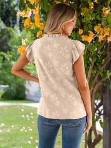 Summer Boho V Neck Floral Ruffle Cute Sweet Casual Beach Vacation Outfits Blouse - Màu be - Xem 5