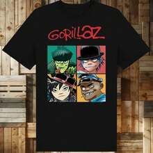 Rock Print T-Shirts Music Band Gorillazs Punk 90s Casual Fashion New Men Short Sleeve Plus Size Pure Cotton T-Shirt Unisex - màu đen - Xem 2