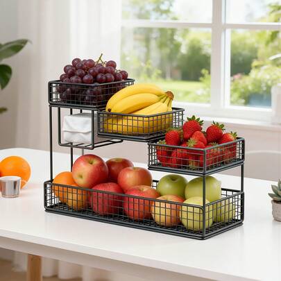 Senmeo 4-Tier Countertop Fruit & Vegetable Storage Rack, Sturdy Metal Wire Basket For Bread/Snacks/Fruits, Space-Saving Kitchen Organizer – Ideal For Holiday Season & New Year Gifts