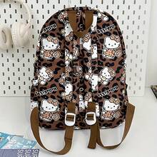 Sanrio 三丽鸥Hello Kitty豹纹双肩包，大容量美观旅行背包，Y2K棕白图案双肩包带挂饰，耐用轻便大学书包 - 彩色 - 查看 9