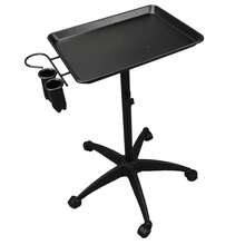 Carro de bandeja para salón con altura ajustable, bandeja rodante de aluminio para tatuajes, con soporte para secador de pelo, ideal para salones de tatuajes, peluquerías y centros de masajes. - Negro - Ver 6