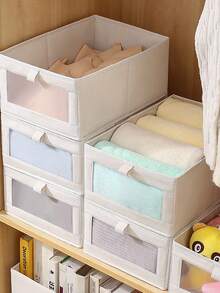 1pc/2pcs/5pcs White Fabric Transparent Window Storage Box, Underwear & Clothing Organizer Drawer, Stackable Storage Container For Wardrobe, Toys & Miscellaneous - Multicolor - View 3
