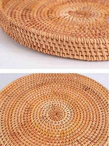 1 pieza Cesta de almacenamiento redonda tejida a mano, Cesta de mimbre, Adecuada para el hogar, la sala de estar, el comedor, picnics al aire libre, el Día de San Valentín, bodas, fiestas de cumpleaños - Multicolor - Ver 4