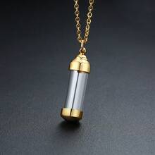 1件透明玻璃圆柱镂空吊坠项链，不锈钢材质，适合男士日常佩戴 - 圓柱形 - 查看 3