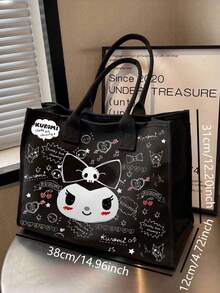 SANRIO 高品質卡通小貓單肩包，大容量學生帆布托特包，通勤手提包，女性必備戶外收納包 - 彩色 - 查看 6