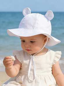 1 chiếc mũ tai thú dễ thương cho bé sơ sinh và trẻ nhỏ, vành rộng, chống nắng, có dây đeo cằm điều chỉnh được, thoáng khí, mềm mại, thích hợp cho bé đi biển mùa xuân và hoạt động ngoài trời hàng ngày. - 1PC - Xem 15
