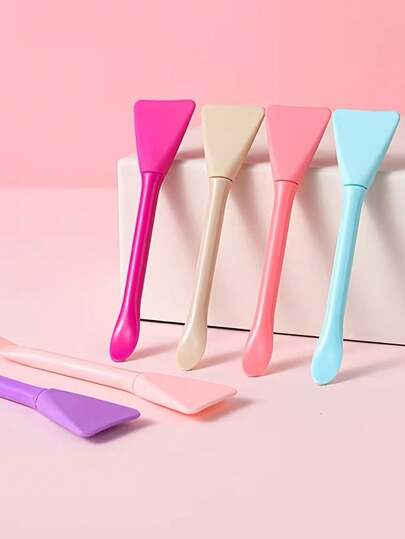 10pcs Double-Ended Dual-Use Silicone Face Mask Brush With Spatula For Applying Mud Masks And Fruit Acid Masks. A Fan-Shaped Makeup Tool.