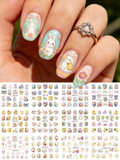 12 st. vårtecknade påskvattenöverföringsnagelklistermärken, utsökta 3D-klistermärken, lämpliga för alla hjärtans dag, påsk, musikfestivaler, bröllopssäsongen, karneval, ramadan-teman, lätta att applicera på naglar för dekoration, gör-det-själv, högtidsgåvor, år 2000