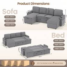 Corner Sofa Bed, U-Shaped Sleeper Sectional Couch Bed, 3-In-1 Corduroy Convertible Pull Out Sofa Bed With Adjustable Backrest, Storage And Cup Holder For Living Room, Dark Grey - 4-seater U-shaped Corduroy Dark Gray - View 8