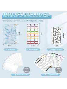 A6预算活页夹套装，包含拉链袋、储蓄追踪器、预算工作簿、带现金信封的预算计划表、学习用品、返校用品 - 可以 - 查看 5