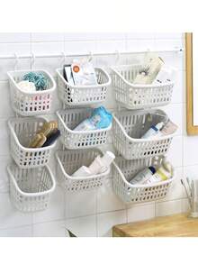 1个带挂钩的塑料家用收纳篮，适用于厨房、浴室和化妆品收纳。它可以用来存放衣物、玩具、家居用品和洗漱用品，是您居家生活的好帮手。 - 彩色 - 查看 1
