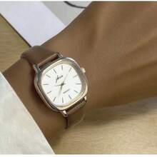 Relógio Feminino Elegante De Quartzo Clássico Quadrado Marrom Pulseira De Couro Relógios De Moda - Castanho - Visão 5