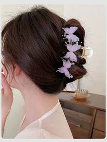 1pc New Luxury Extra Large Hair Claw Clip, Women's Lightweight Elegant Pleated Occipital Hair Accessory - Purple - View 1
