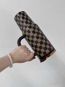 mikenda 1 Pc 40oz Checkered Stainless Steel Tumbler With Handle And Lid, INS Style Large Capacity Insulated Coffee Mug, Reusable Travel Cup For Home Office And On-The-Go - Multicolor - View 6