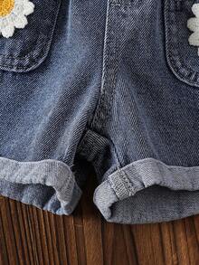 少女蕾丝边吊带背心搭配时尚牛仔裤两件套，夏季 - 白色 - 查看 2