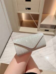 Shiny Evening Clutch Bag, Women's Evening Bag, Envelope Handbag, Large Wedding Party Prom Bag, Mini Flap Square Metallic Sequin Formal Dress Clutch, Suitable For Teenagers, Ladies, Socialites, Career Women For Weddings, Bridesmaids, Parties, Christmas, Halloween Balls, Birthday Gifts, Receptions, Workplaces And Other Occasions - Silver - View 8