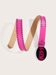 1pc Punk Gothic Y2K Rock Band Letter Rivet Fashion Belt, Suitable For Leather Jackets, Jeans, Concerts, Parties, Gatherings, Daily Outings, Graduation Gifts, All Season Wear - Pink Studded Kiss - View 9