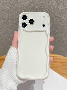 高级波浪纹白色奶油质感手机壳，简约防摔TPU软壳，适用于 - 白色 - 查看 11