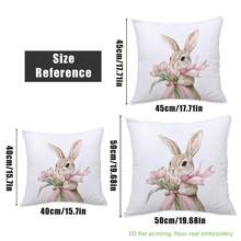 4个单面印花复活节粉色郁金香、复活节彩蛋、兔子图案枕套，尺寸分别为17.7*17.7英寸（45*45厘米）、19.69*19.69英寸（50*50厘米）和15.75*15.75英寸（40*40厘米），适用于日常使用、家居装饰、客厅沙发、卧室、汽车等场所。[不含枕芯] - 彩色 - 查看 3