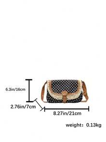 蕾丝边饰翻盖女包，波点撞色女士斜挎包，新款春夏小方包，波点休闲百搭单肩斜挎包，时尚女士手提包 - 黑色 - 查看 3