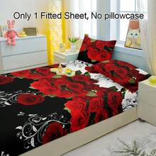 1件柔软透气的玫瑰图案床笠，舒适的床垫保护套，适用于卧室、客房和宿舍，床上用品罩（不含枕套）