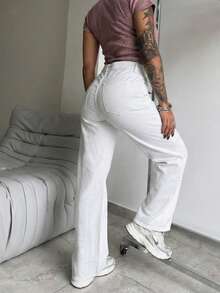 纯色直筒裤 - 白色 - 查看 3