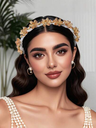 1pc Exquisite Women's Hair Accessories, Green Rhinestone Headbands, Floral Headbands, Women's Headwear, Bride's Headwear, Suitable For Weddings, Banquets, Parties And Other Occasions, Photography Props, Wedding Dress Accessories, Hair Accessories, Holiday Gifts, Golden Hair Accessories, Spring And Summer Hair Accessories