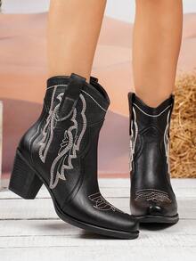 优雅踝靴，美拉德纯色，2026新款女士多功能四季骑行靴，牛仔靴 - 黑色 - 查看 5