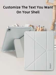 Individuell bedruckbarer transparenter Stifthalter, graue flache Tablet-Hülle, kompatibel mit iPad Mini6/Mini7/Air/Air2/9.7/10.2/10.5/Air4/Air5/10.9/Pro 11-Zoll/10. Gen/Air 11-Zoll (M2) 2024/Pro 11-Zoll (M4) 2024/Air 11-Zoll (M3) 2025/iPad (A16) 11 Zoll 11. Generation 2025, Multi-Fold Multi-Winkel-Ständer, integrierter Stiftschlitz, TPU Soft Edge Schutz, magnetischer Auto-Sleep/Wake, minimalistisches/lässiges/personalisiertes/hochwertiges/kreatives Design. (Produkt enthält keinen Stylus) - Grau - Übersicht 3