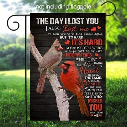 Doppelseitige Gedenk-Kardinal Gartenflagge - 12x18 Zoll, strapazierfähiges Leinen/Sackleinen, perfekt für Outdoor-Grab- und Friedhofsdekoration (nur Flagge) - für Beileid und Erinnerung - geeignet für alle Jahreszeiten - sinnvolles Geschenk für Trauernde.