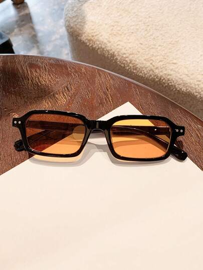 Retro Rectangular Small Frame Fashion Fashion Glasses, Classic Plastic Unisex Outdoor Travel Beach Vacation Casual Decoration Daily Wear, Summer UV Protection