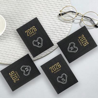 Pu Cover Notebook Office Schedule Planner Pocket Size Life Record Book Fitness Training Planner Students Daily Homework Reminder Book To Do List Notepad Suitable For Home School Office Back To School Essential Initial Name 26 Letters Pattern