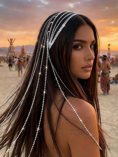 1pc Women's Bohemian Vintage Tassel Waterdrop Alloy Headpiece, Suitable For Nightclub, Party, Wedding, Bride Wear